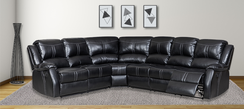 Lorraine Bel-Aire Ebony Right Facing Reclining Sectional half reclined by American Home Line